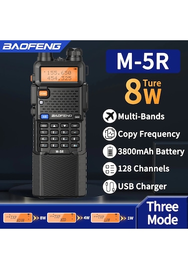 1 Adet Baofeng M-5r 8w Walkie Talkie 3800mah Pil Çok Bant Am Tip-c Kopya 1 Add Base Charger