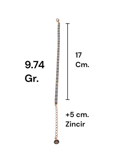Bakır Rengi Elmas Montür Baget Taşlı Su Yolu Gümüş Bileklik Gümüş