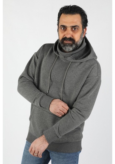 Erkek Kapüşonlu Polar Gri