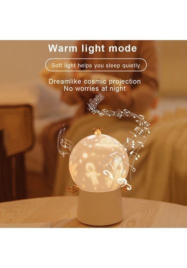 Neevoyu Çocuklar İçin 3'ü 1 Arada Müzikli Projektör Gece Lambası - 6 Tema Slider, 8 Piyano Şarkısı, Usb Şarjlı, Sıcak/soğuk Işık Seçenekleri