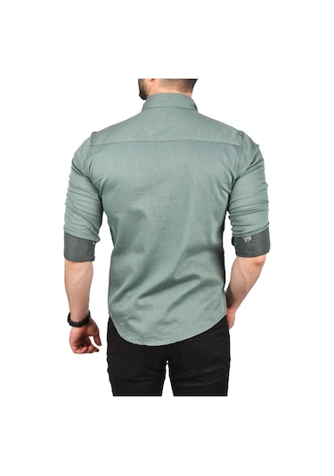 Deepsea Erkek Yeşil Slim Fit Pamuklu Cepli Kot Gömlek Çıtçıtlı Uzun Kollu Spor Gömlek 2502503 Yeşil