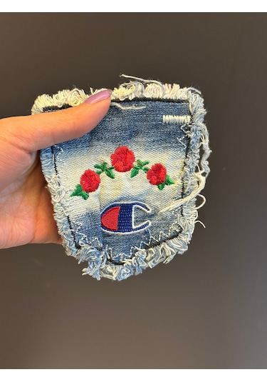 Nakış İşleme Çiçekli Kot Arma Dikiş Aplike Cep Aplike 12x10 Cm