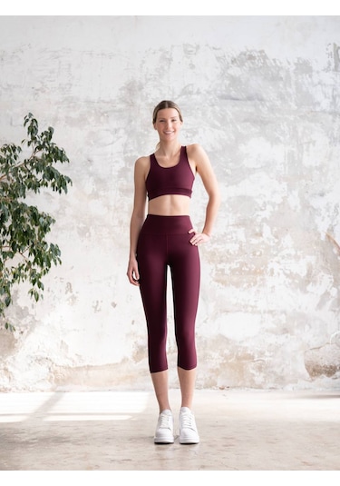 Toparlayıcı Spor Kapri Tayt Mürdüm