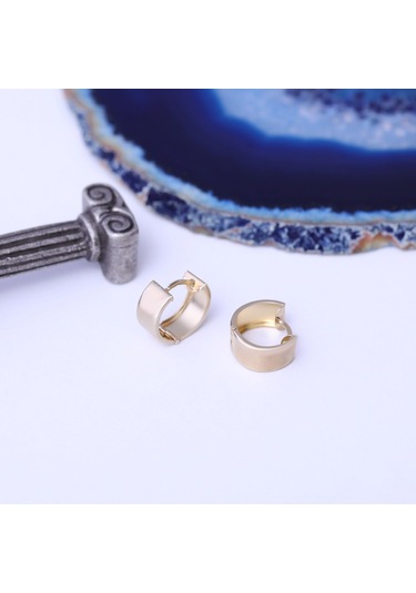 Nox Jewelry 925 Ayar Gümüş Halka Geniş Bant Huggies Küpe - E00266 Gold