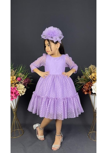 Mnk Baby & Kids Katkat Prenses Dantel Tokalı Kız Çocuk Elbise Lila