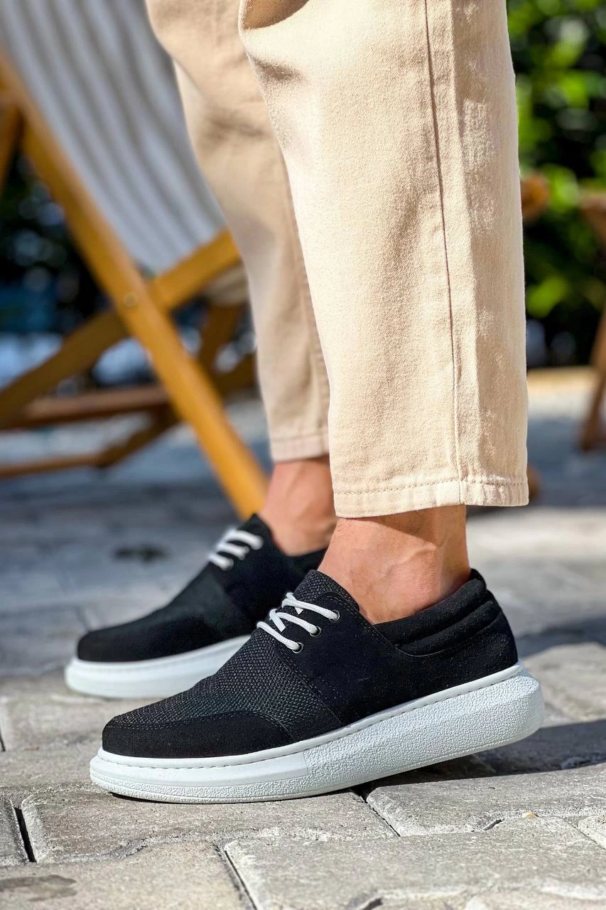 Kb-042 Kuback Bağcıklı Siyah Deri Tozu Beyaz Taban Günlük Erkek Ayakkabı Beyaz