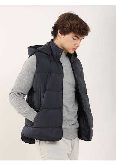 Dufy Lacivert Erkek Regular Fit Dik Yaka Yelek Mont - 96668 Lacivert