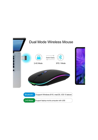 Kablosuz Fare Bluetooth 5.1 Şarj Edilebilir 2.4g Sessiz Fare İnce 3 Ayarlanabilir Dpı Diğer