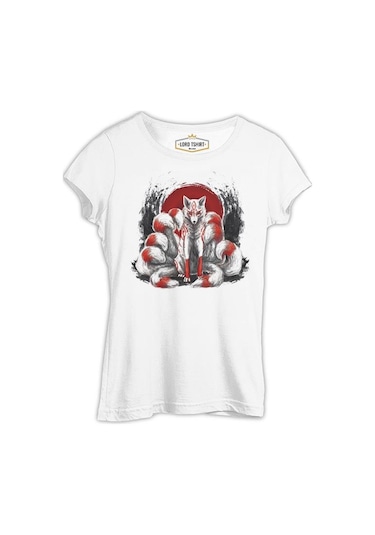 Japon - Kitsune Tilki Beyaz Kadın Tshirt 001