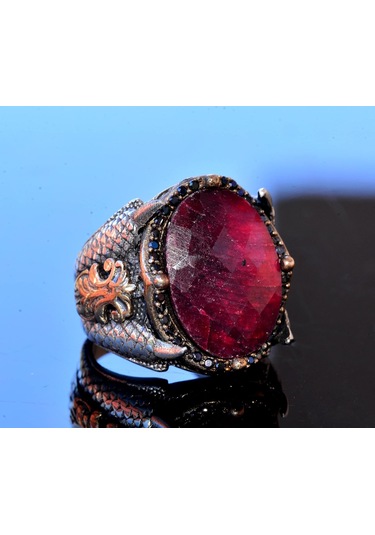 Gerçek Yakut Doğal Taş Yüzük, 16.80 Karat, Pençe Yüzük Gümüş