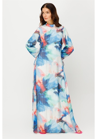 Emprime Şifon Yandan Bağlamalı Elbise Mavi-mavi Mavi