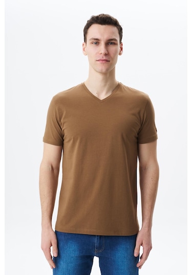 AR-MA Arma Erkek Regular Fit Basic Süprem V Yaka Tişört Y29364453102 Kahverengi