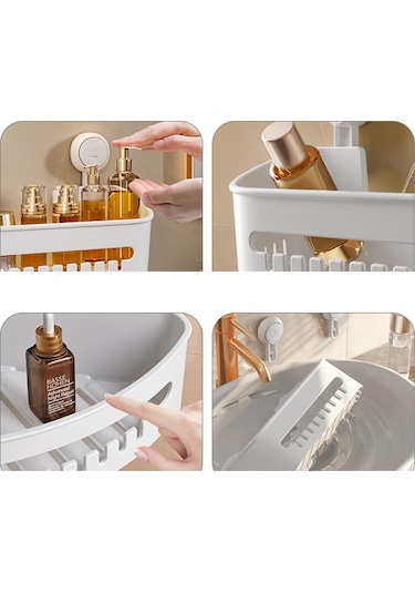 Homyl Depolama Sepeti Duş Rafı Drenaj Delikli Çok Fonksiyonlu Beyaz