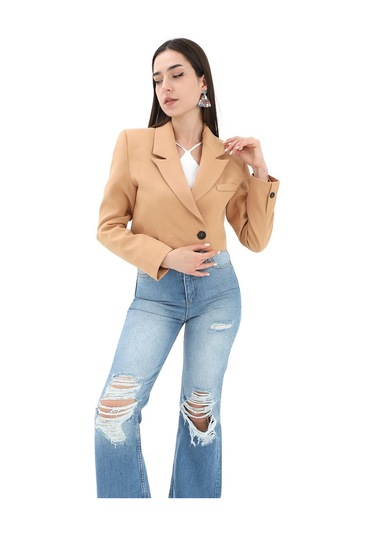 Crop Blazer Kısa Ceket - Camel-camel Camel