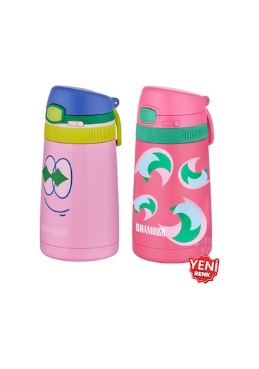 Shamobo 2li Set Pipetli Çelik Termos 350ml -6 Saat Isı Yalıtımı- Pembe - Koyupembe