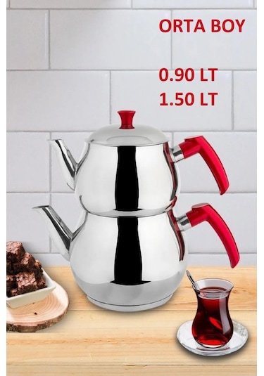 Kapris Küre Paslanmaz Çelik Kendinden Süzgeçli Orta Boy Çaydanlık Inox