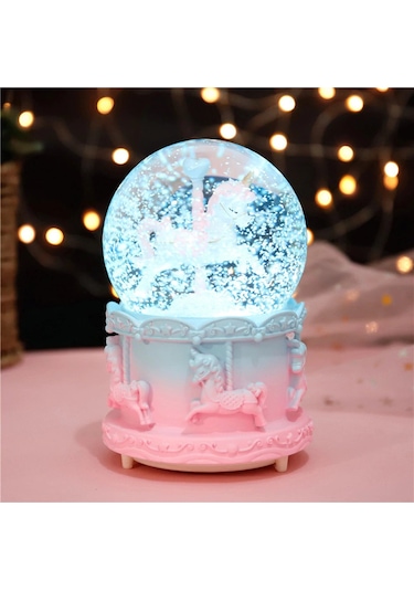 Atlı Karınca Işıklı Müzikli Kar Küresi - Pembe
