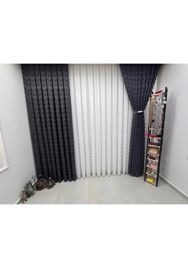 Nivemeshome Mayıs 1-027p Yarı Desen Ekru 1/2,5 Pileli Tül Perde