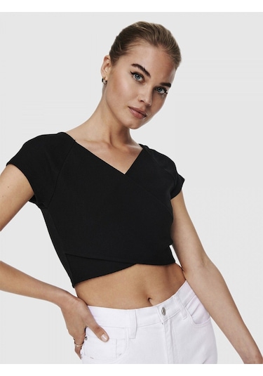 Only Kadın Siyah Short Top Çapraz Crop - 15230889 001