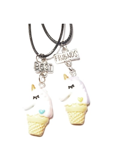 Tedz Collection İce Unicorn Arkadaşlık Kolyesi Krem - Kırmızı