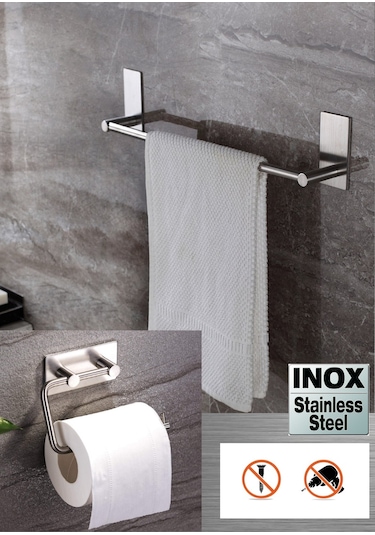Deltahome  Paslanmaz Çelik 40cm Havluluk Ve Tuvalet Kağıtlığı Set Çelik