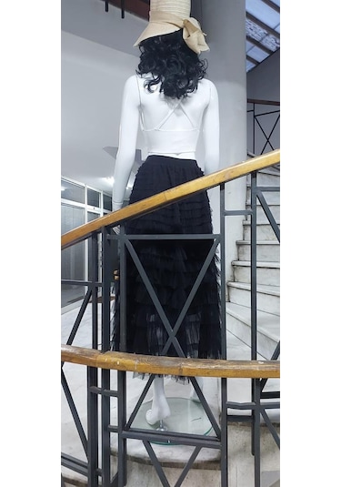 Eren Style Özel Tasarım Kabarık Tüllü Cindy Astarlı Etek 100 CM Siyah