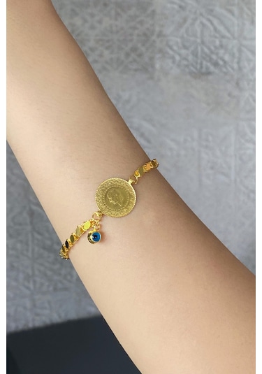 Zümrüt Sarraf 14 Ayar Pul Zincirli Çeyrek Altınlı Bileklik Sarı Altın