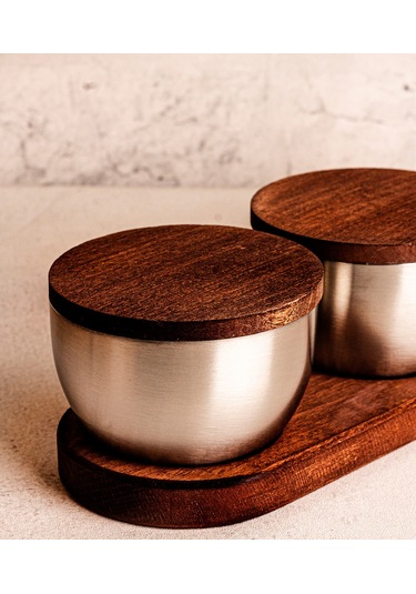 Steel&More Bambu Kapak Çelik Çerezlik 7 Parça Sızdırmaz Saklama Kabı 9cm Gri