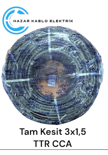 Mvc 3x1,5 Ttr Cca Tam Kesit Kablo Siyah Renk 100 Metre