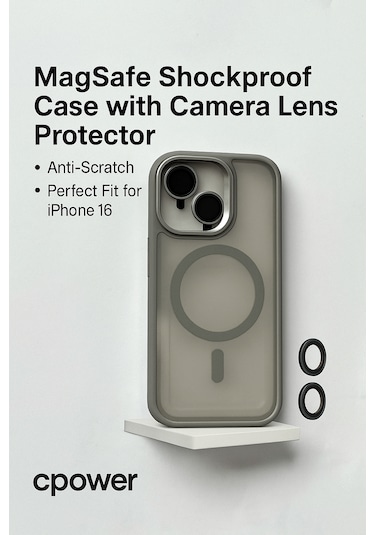 İphone 16 Kılıfı, Kaliteli Kamera Lens Koruyucu Dahil, Magsafe Uyumlu Darbe Dayanaklı, 3 Renk Gri