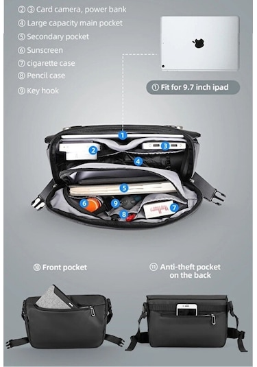 Prestigegoods Mark Ryden Mr8109 Oxford Omuz Çantası - Erkek Öğrenci Dostu Postacı Çantası Siyah