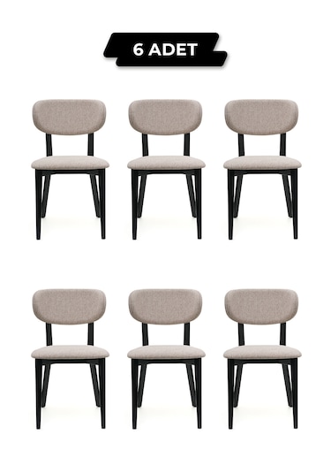 Rapsodi Siyah Ahşap 6'lı Mutfak Salon Yemek Odası Sandalyesi