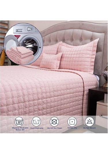 Yıldız Çift Kişilik Kapitoneli Yatak Örtüsü Pudra (447900888) Pudra