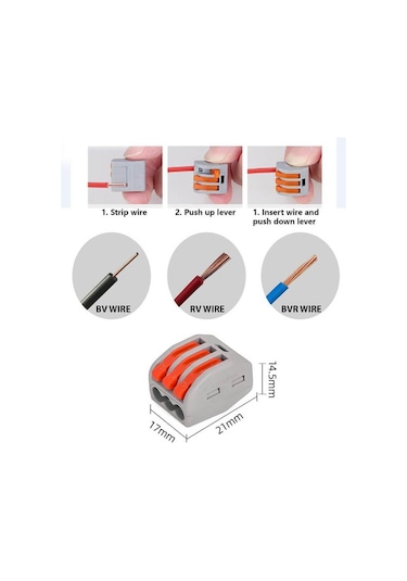 Koodmax 10 Adet Üçlü Kolay Kablo Tel Birleştirici Konnektör Vidasız Klemens - Hızlı Bağlantı Kesme