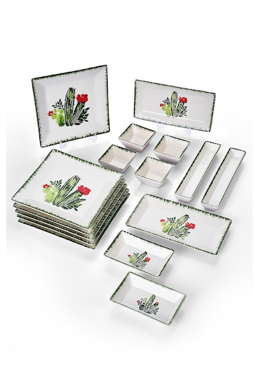 Piatti Naturali 16 Parça 6 Kişilik Kaktüs Kahvaltı Takımı Handmade Sunum Seti Çok Renkli