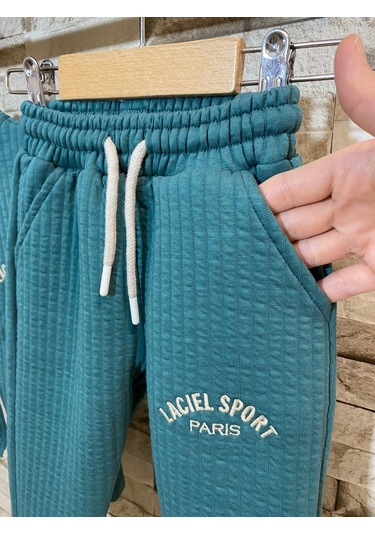 Laciel Paris Yelekli Çocuk Takım Kapitone Kumaş Unısex Yeşil