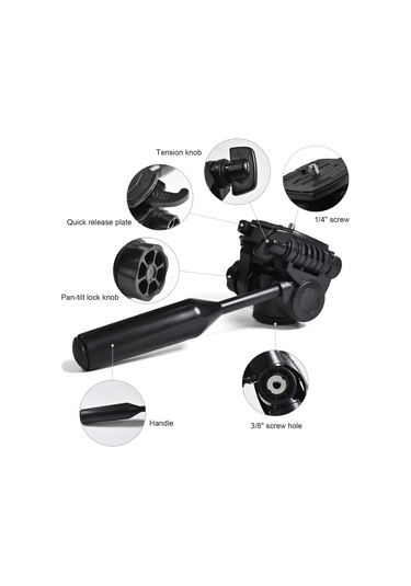 Dofolink Kamera Tripodu Kafa - 360 Dikey/90 Yatay Döndürme, 5kg Yük Taşıma, 1/4" Ve 3/8" Bağlantı, Hızlı Montaj Paneli Siyah