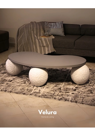 Modern Orta Sehpa & Top Sehpa Cam Sehpa & Küre Orta Sehpa - Dragon Beyaz - Fasulye - Gri Mdf Beyaz