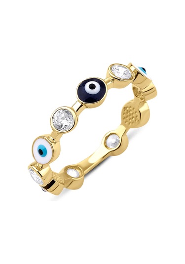 Fiyonk Kuyumculuk 14 Ayar Altın Nazarlık Ve Taş Dizisi Yüzük 001