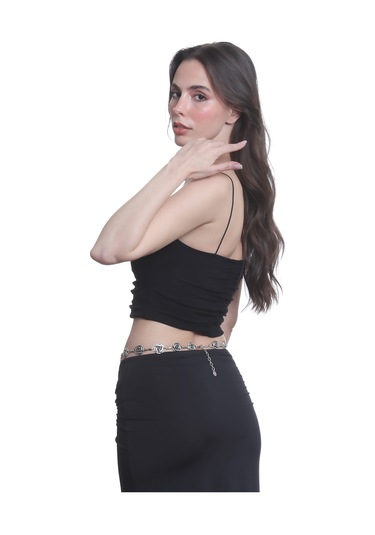 Labalaba Kadın Antik Gümüş Kaplama Gül Formlu Ayarlanabilir Bel Zinciri, Bel Kolyesi Gümüş