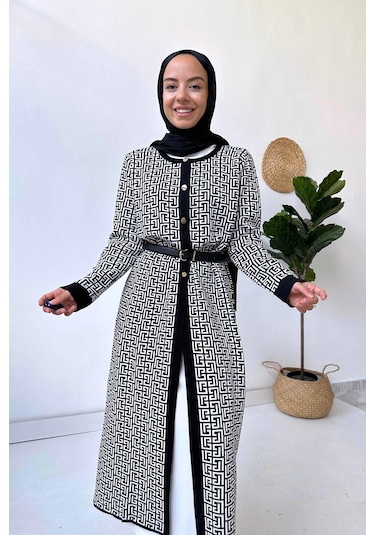 Kahijab Siyah/beyaz Desenli Hırka Siyah
