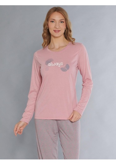 Uzun Kol Pijama Takımı Viskon Alperi 790-82 Pembe