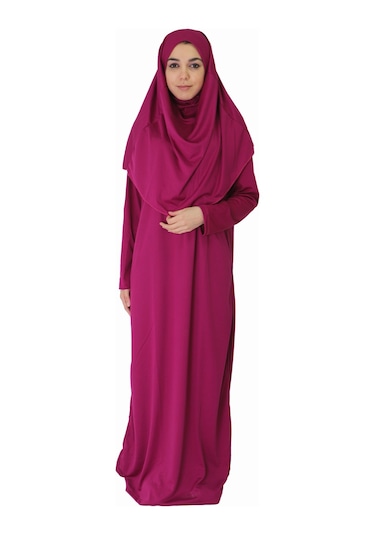 Açık Mürdüm Fermuarsız Namaz Elbisesi Açık Mürdüm