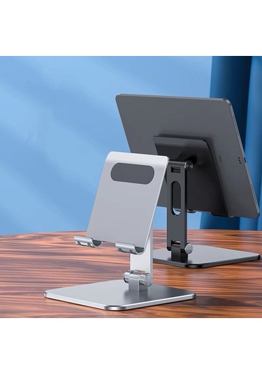 Vkemall Alüminyum Düzü Masası Tutucu: Telefon Ve Tablet İçin Katlanabilir Tek Eksenli Gümüş Masaüstü Şarj Üstü