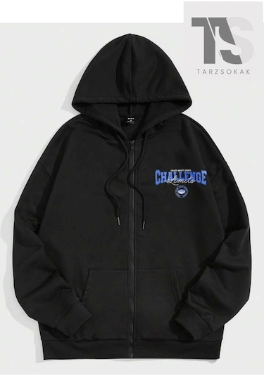 Tarzsokak Challange Sweatshirt Fermuarlı Hırka Siyah Siyah