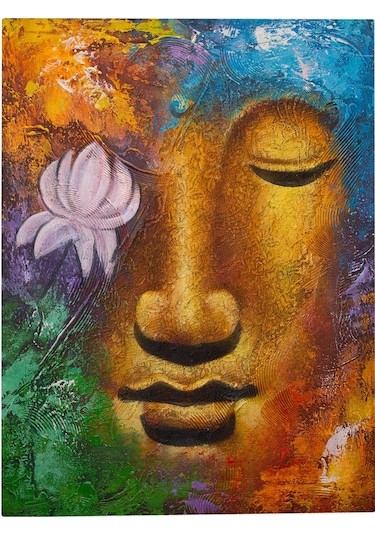 Lotus Çiçeği İle Buda Yüzü Renkli Tuval Tablo-123