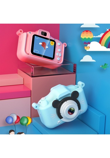 Ranyeek Mickey Mouse Kamera Oyuncağı Çocuklar İçin - X6s Full Hd Çift Kameralı + Mavi Silikon Kılıf, Taşınabilir Eğlenceli Fotoğraf Çekimi Mavi