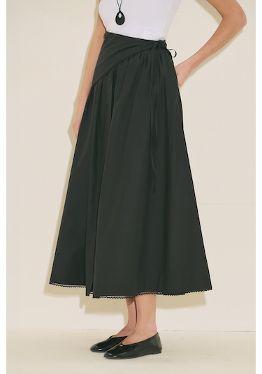 Manuka Önü Düğmeli Poplin Etek Siyah Ss26etk00001-01 Siyah