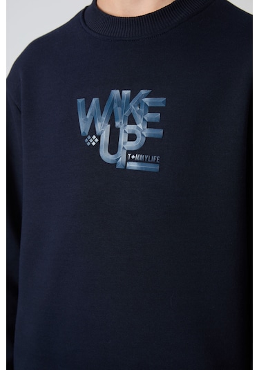 Lacivert Pamuklu Kalın İçi Tüylü Yumuşak Dokulu Standart Fit Baskılı Erkek Çocuk Eşofman Takım - 11 Lacivert