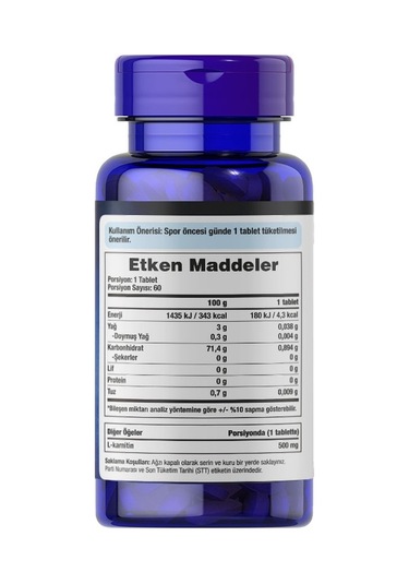 Puritan's Pride L-Carnitine 500 Mg 60 Tablet